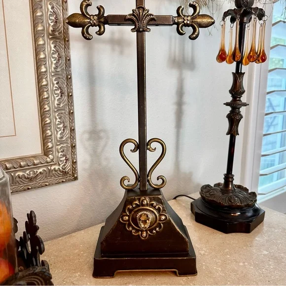 Bronze Fleur de Lis Candle Holder with Intricate Scrollwork